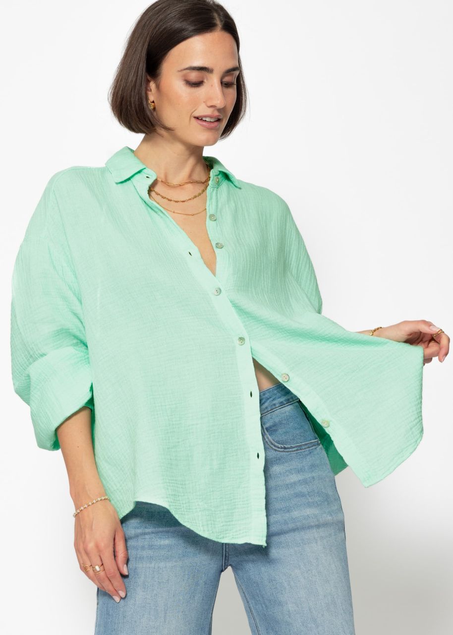 Musselin Bluse oversize, kurz, hellgrün