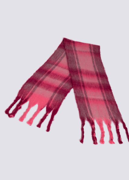 Karo Schal mit Fransen, rosa/fuchsia