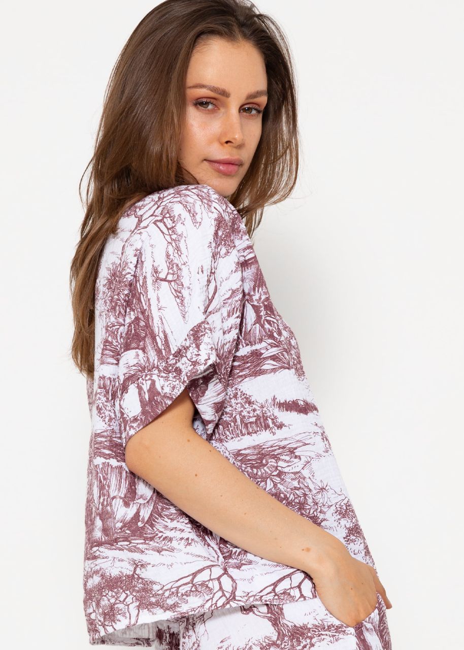 Musselin Bluse mit Print - weinrot