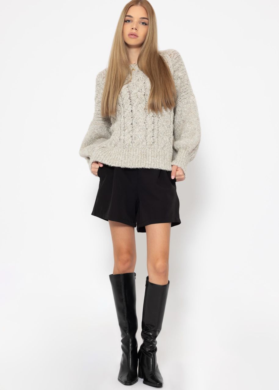 Super flauschiger Pullover mit Zopfmuster - grau