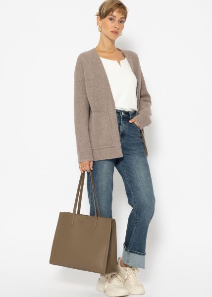 Offener Cardigan mit aufgesetzten Taschen - taupe