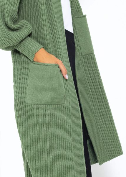 Langer super soft Cardigan mit Taschen - grün