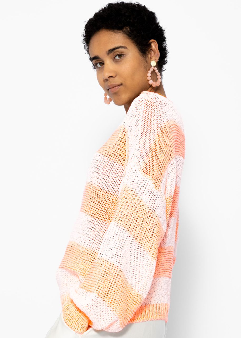 Gestreifter Baumwoll Pullover - peach-offwhite