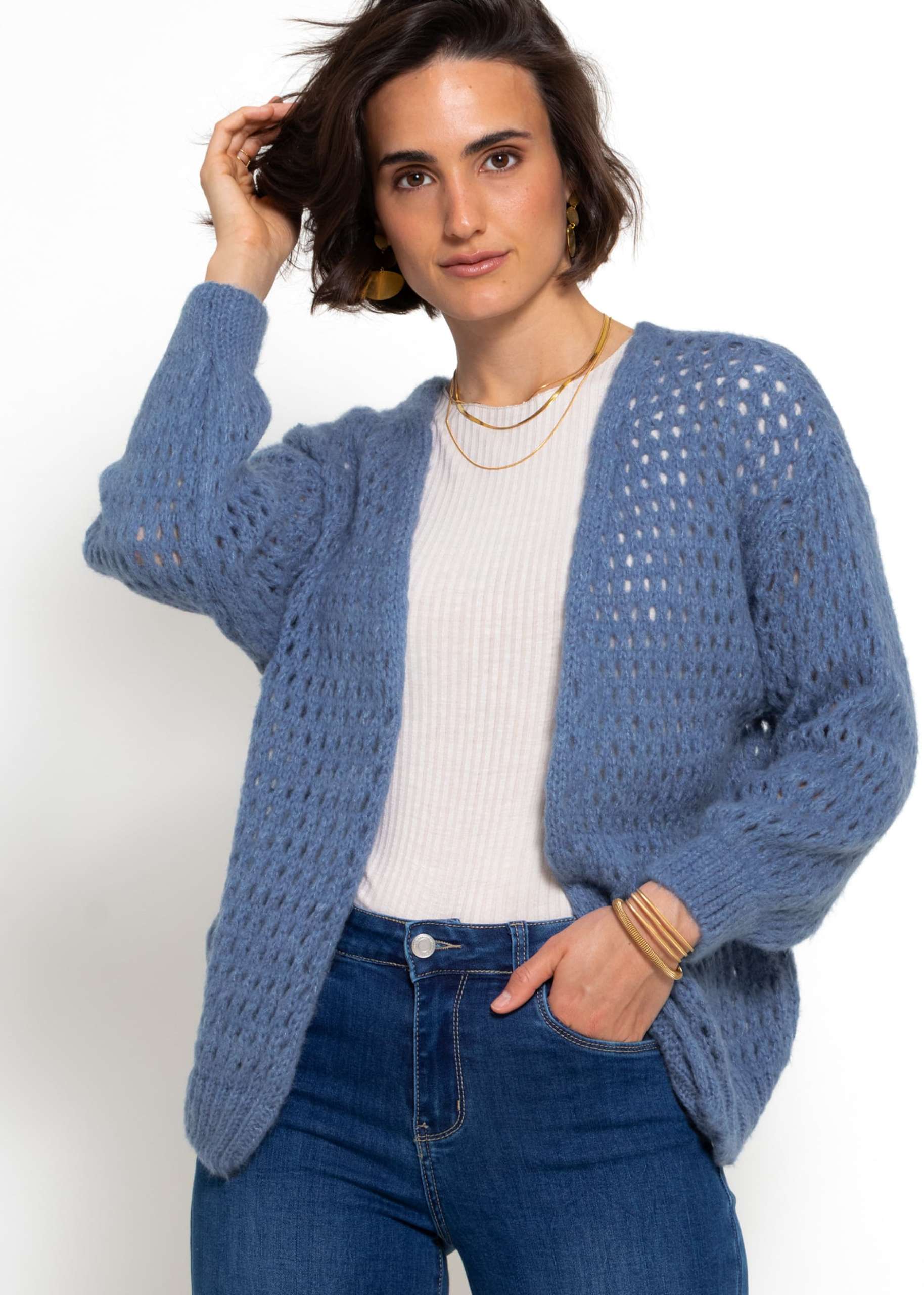 Cardigan in Loch-Strick - jeansblau