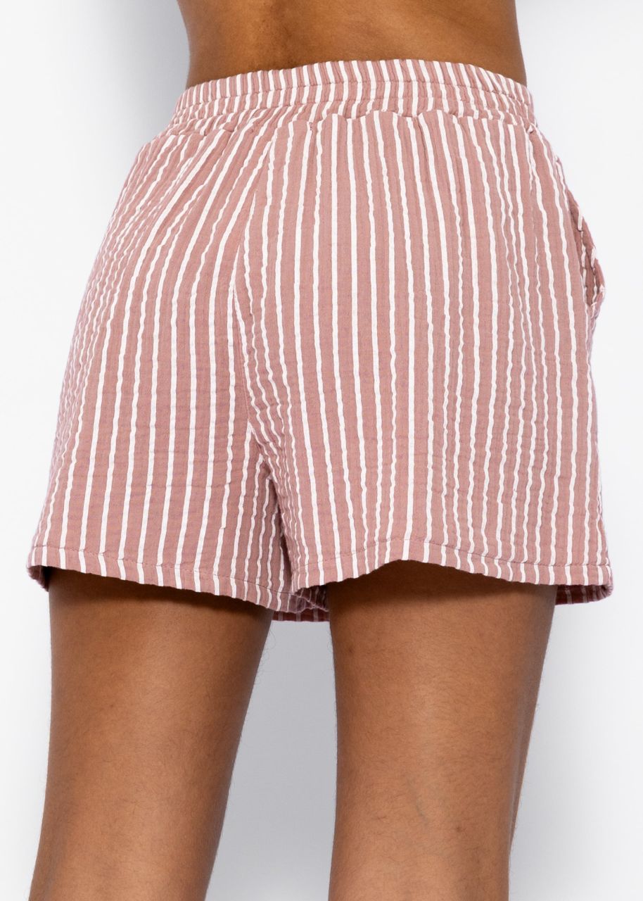 Gestreifte Musselin Shorts - altrosa