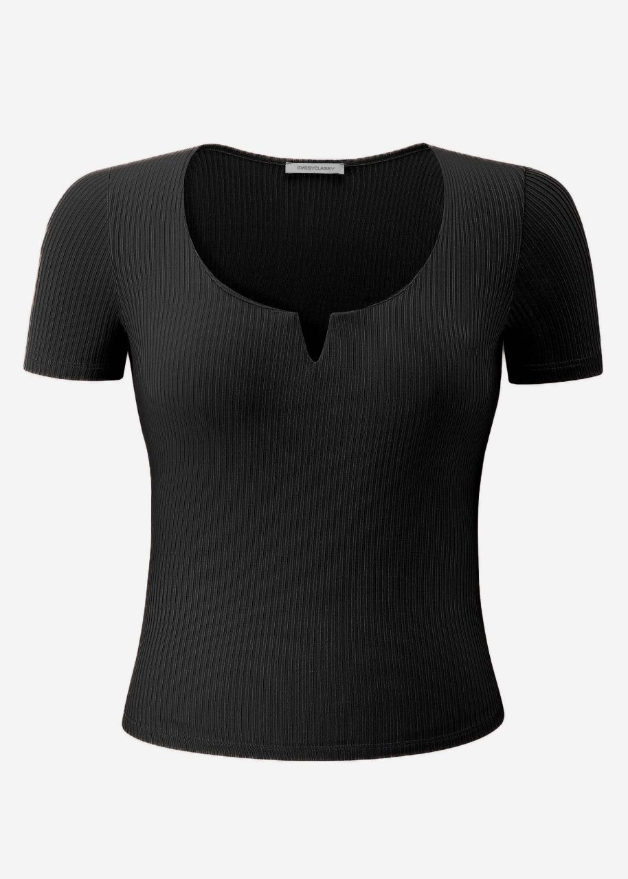 Geripptes T-Shirt - schwarz