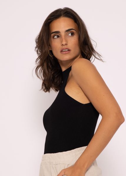 Strick Top mit Rundhalsblende, schwarz