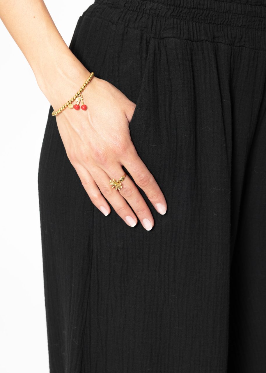 Musselin Pants mit weitem Bein - schwarz