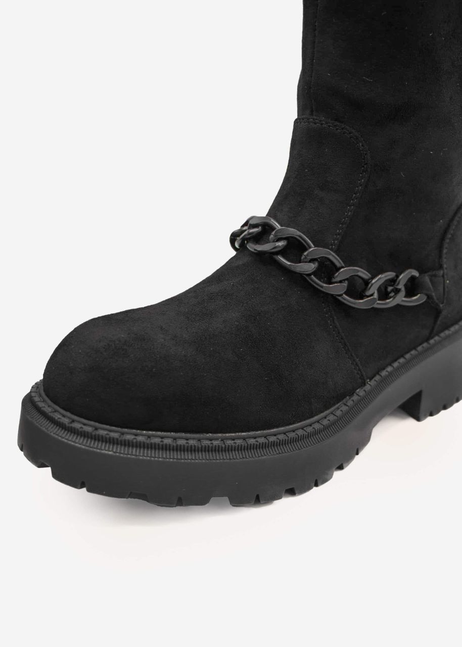 Plateau Boots mit Kette, schwarz