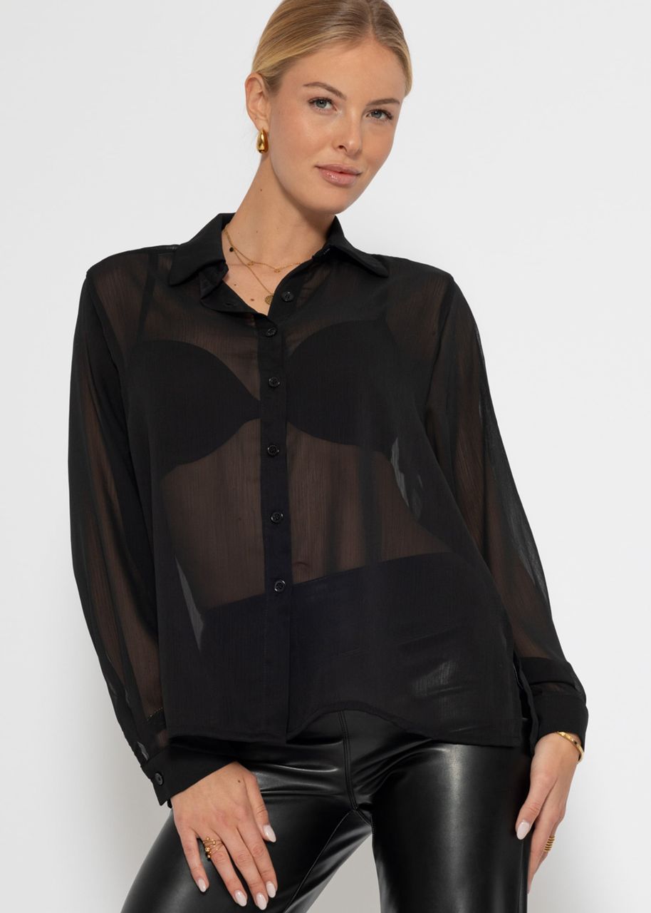 Chiffon Bluse mit Struktur - schwarz