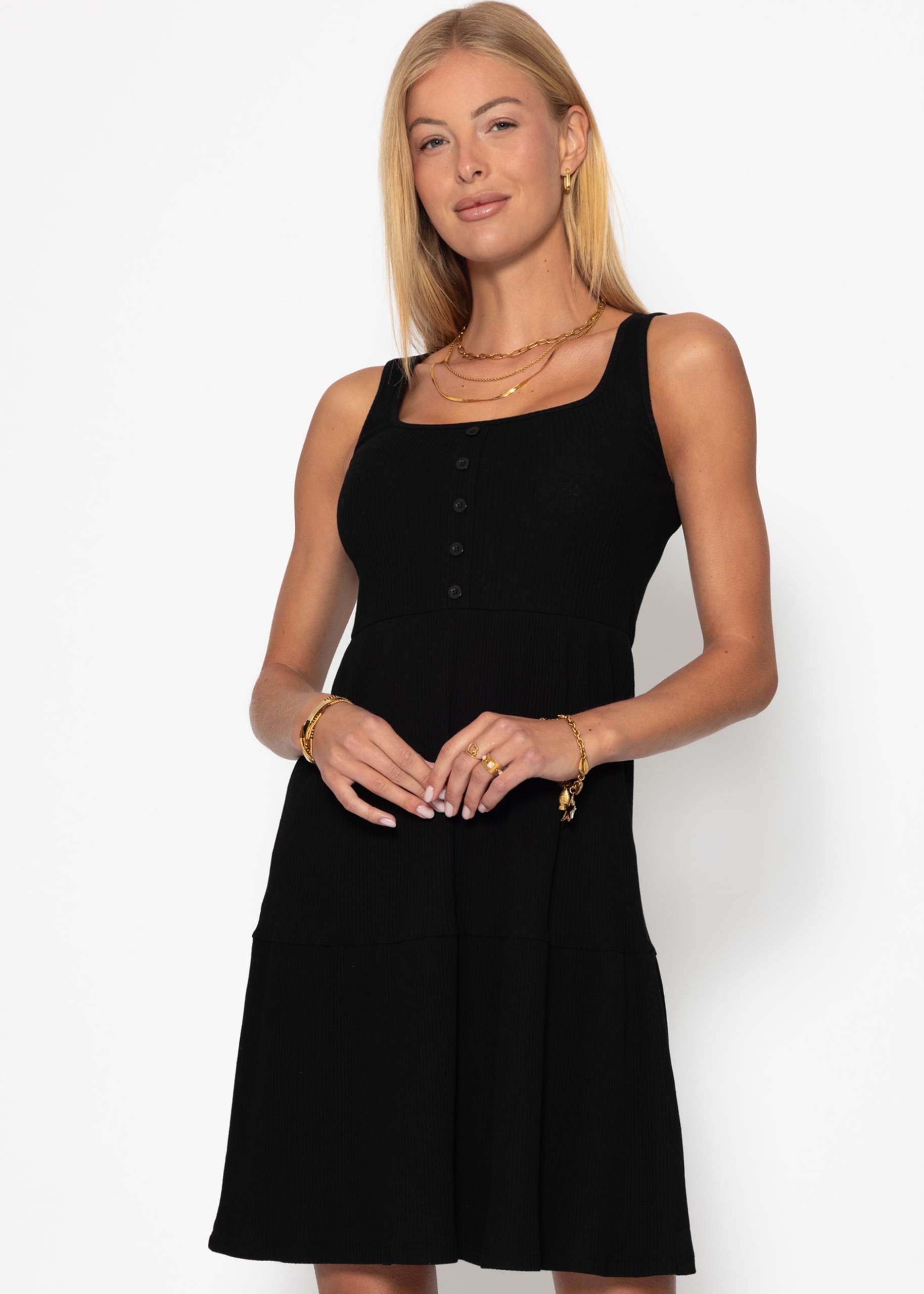 Baumwoll Jerseykleid - schwarz