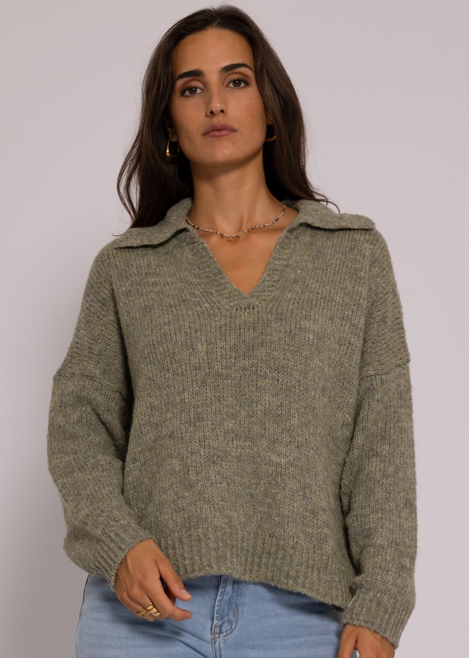 Pullover mit Kragen, khaki