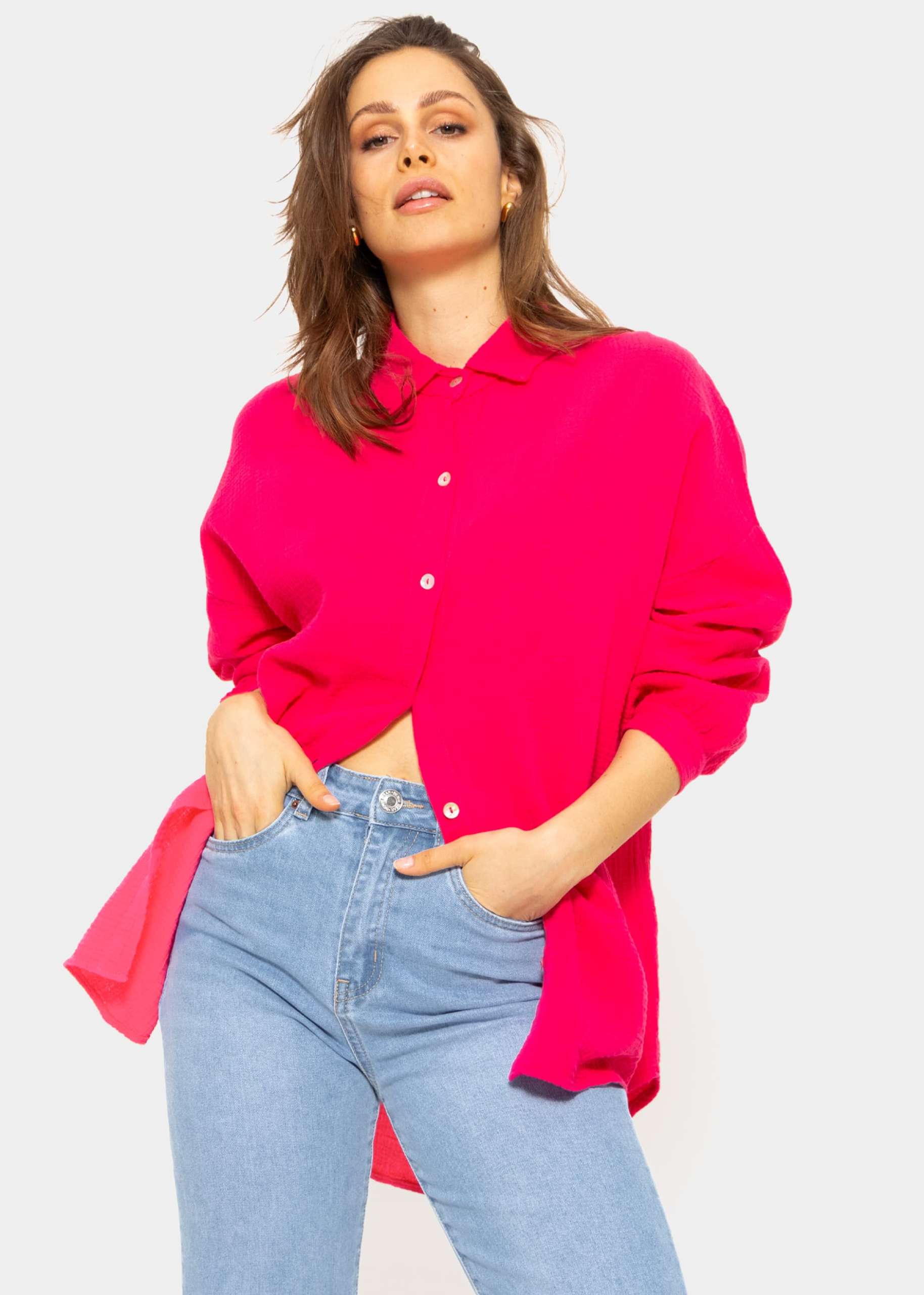 Musselin Bluse im Regular Fit - himbeerrot