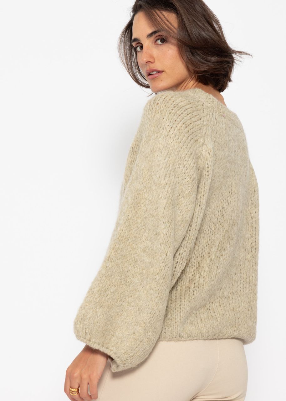 Pullover mit weitem Rundhalsausschnitt - beige