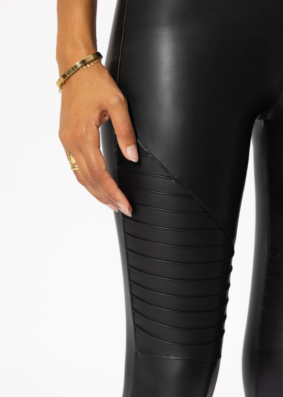 High-Rise Thermo Biker Lederleggings - schwarz