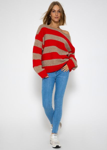 Pullover mit Blockstreifen - rot-taupe