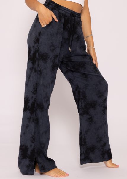 Musselinpants mit Batik-Print, schwarz