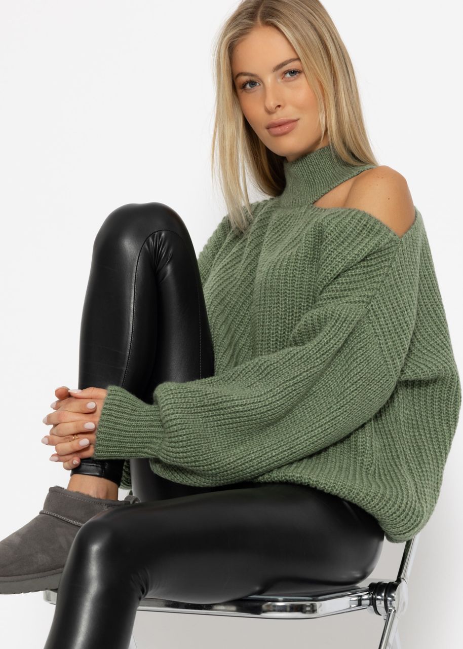 Oversize Cut-Out Pullover - salbeigrün