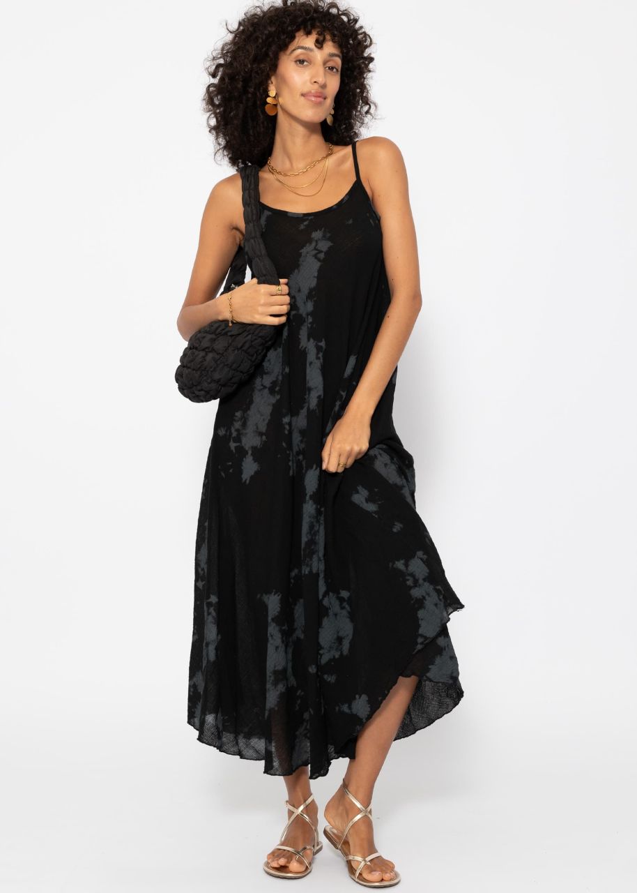 Musselin Beach Kleid mit Batik-Print - schwarz