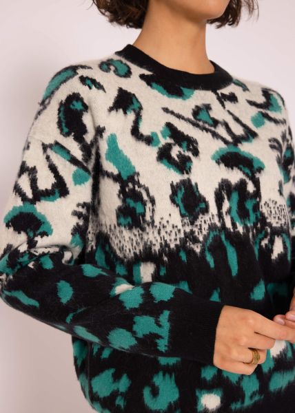Strickpullover mit Leopard-Muster - grün
