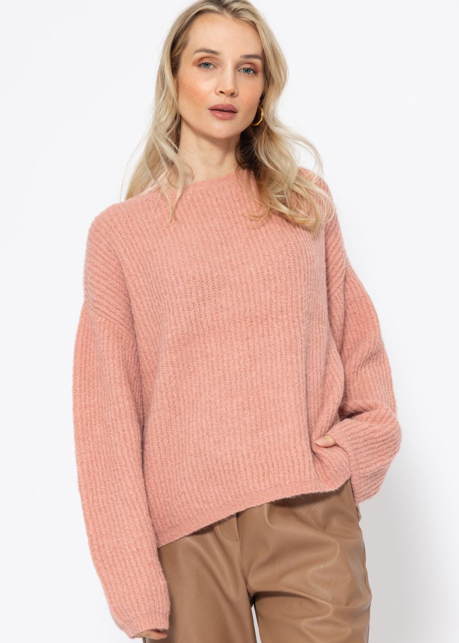 Gerippter Pullover mit Rundhalsausschnitt - altrosa