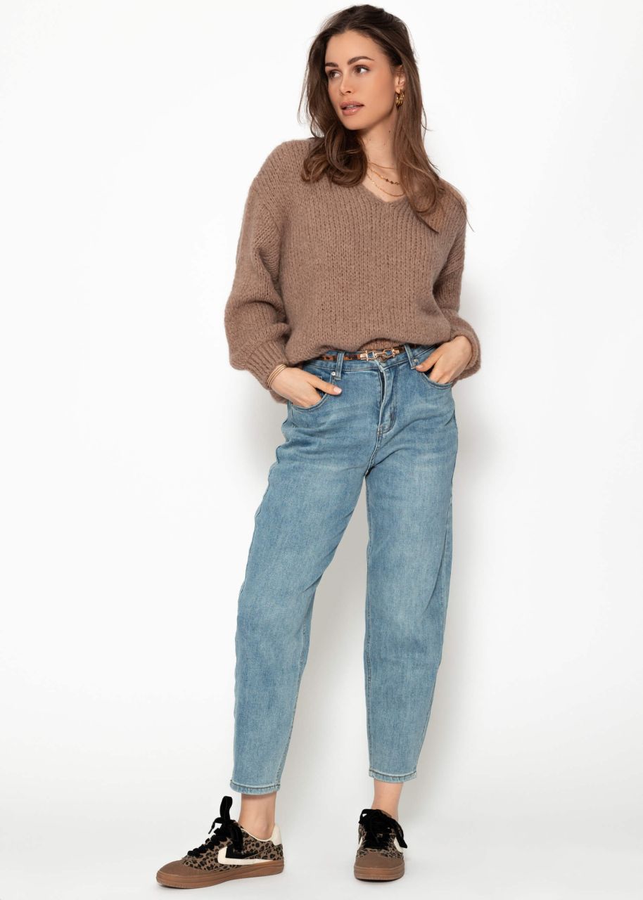 High Waist Karotten-Jeans - blau