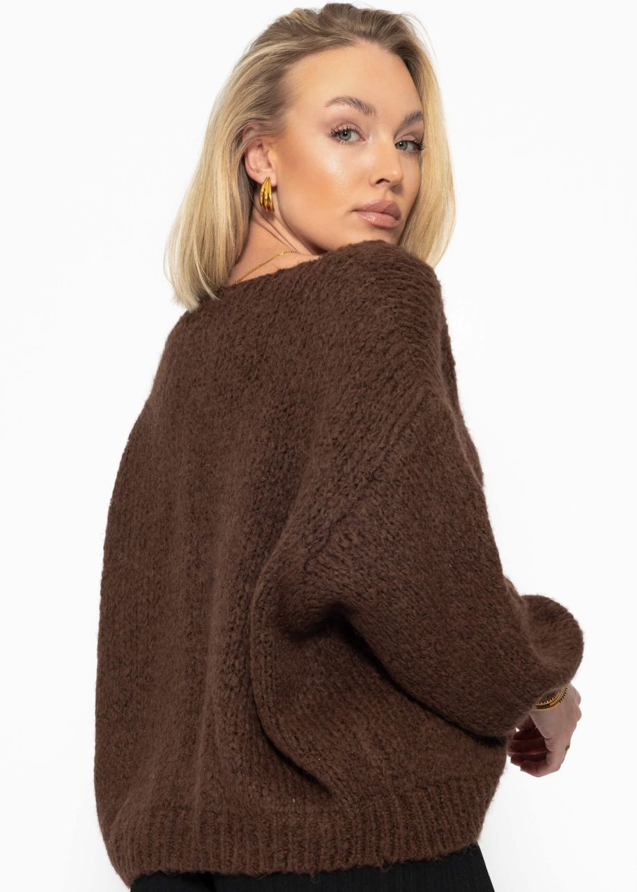 Oversize Pullover mit V-Ausschnitt - braun