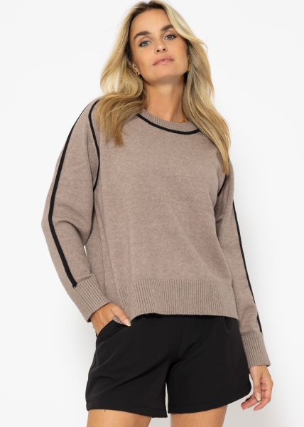 Pullover mit Zierblenden - taupe-schwarz