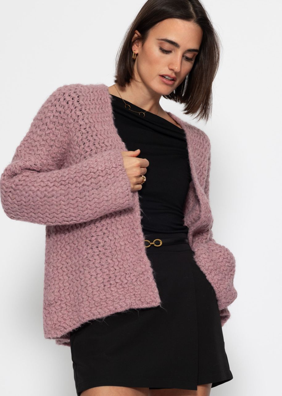 Grobstrick Cardigan mit Trompetenärmel - puderrosa