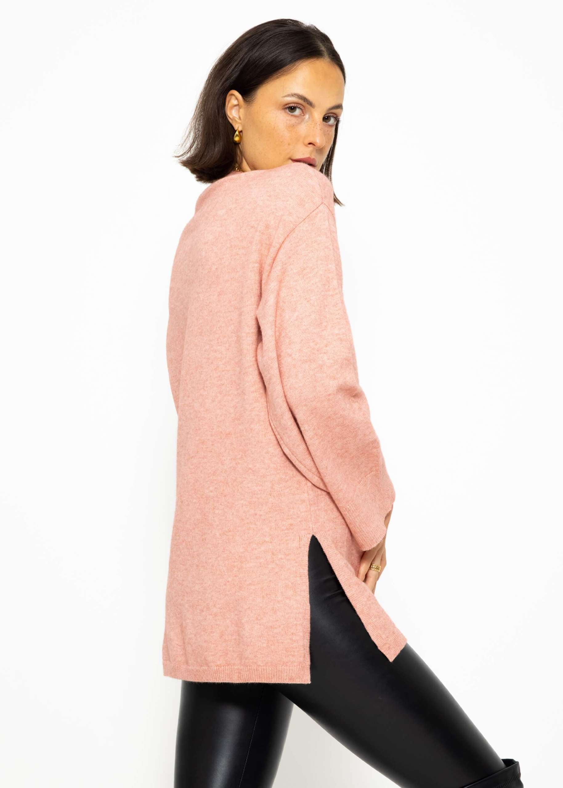 Oversize Pullover mit Seitenschlitzen - rosa