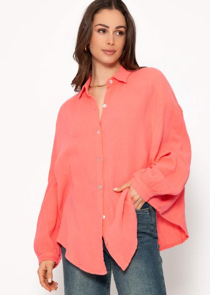 Musselin Bluse oversize, kurz, koralle