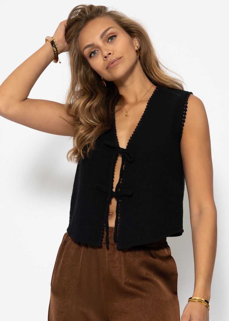 Musselin Top mit Schleifen - schwarz