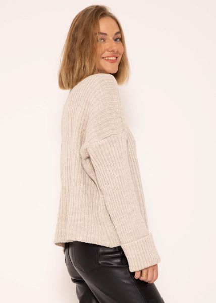 Gerippter Pullover - beige