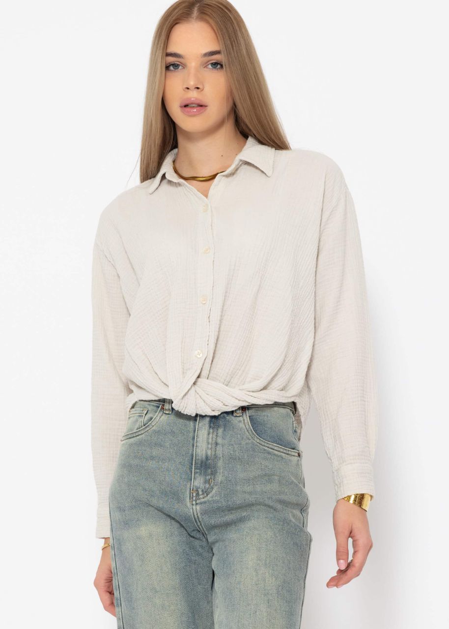 Musselin Bluse mit Knoten - hellbeige