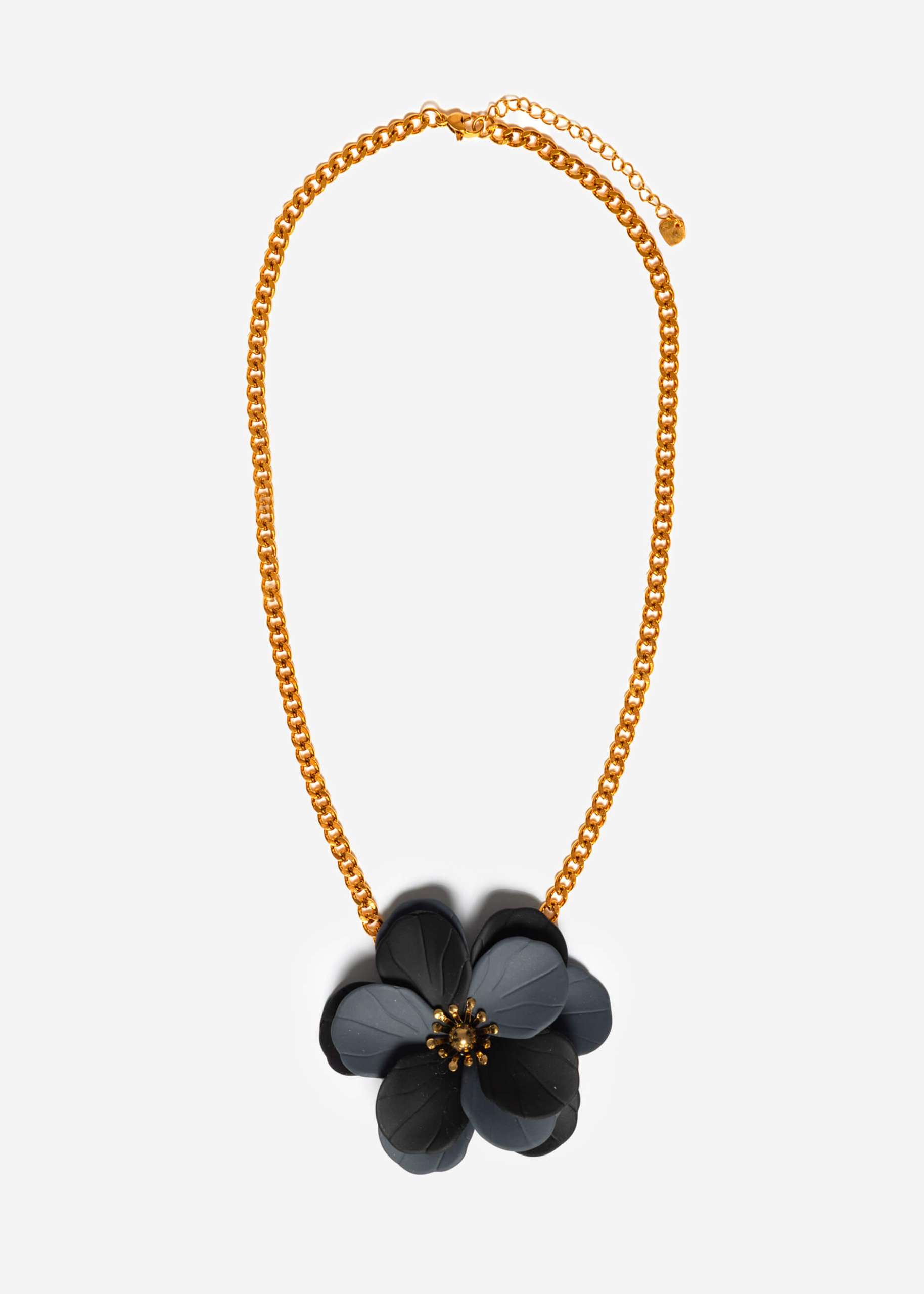 Halskette mit schwarz/grauer Blüte - gold
