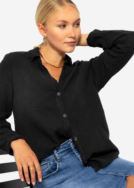 Musselin Bluse mit V-Ausschnitt - schwarz