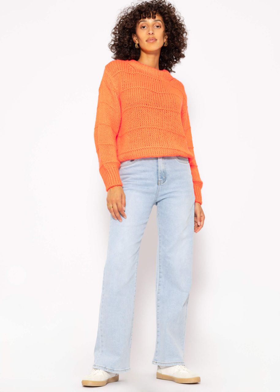 Oversize Pullover mit Strukturstreifen - mandarine