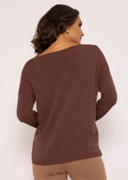 Oversize Pullover mit V-Ausschnitt, braun