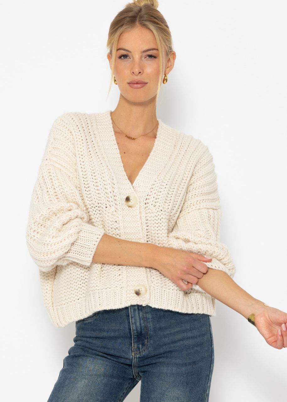 Jessica Haller Strick-Cardigan mit gerippten Ärmeln und Knopfleiste - beige