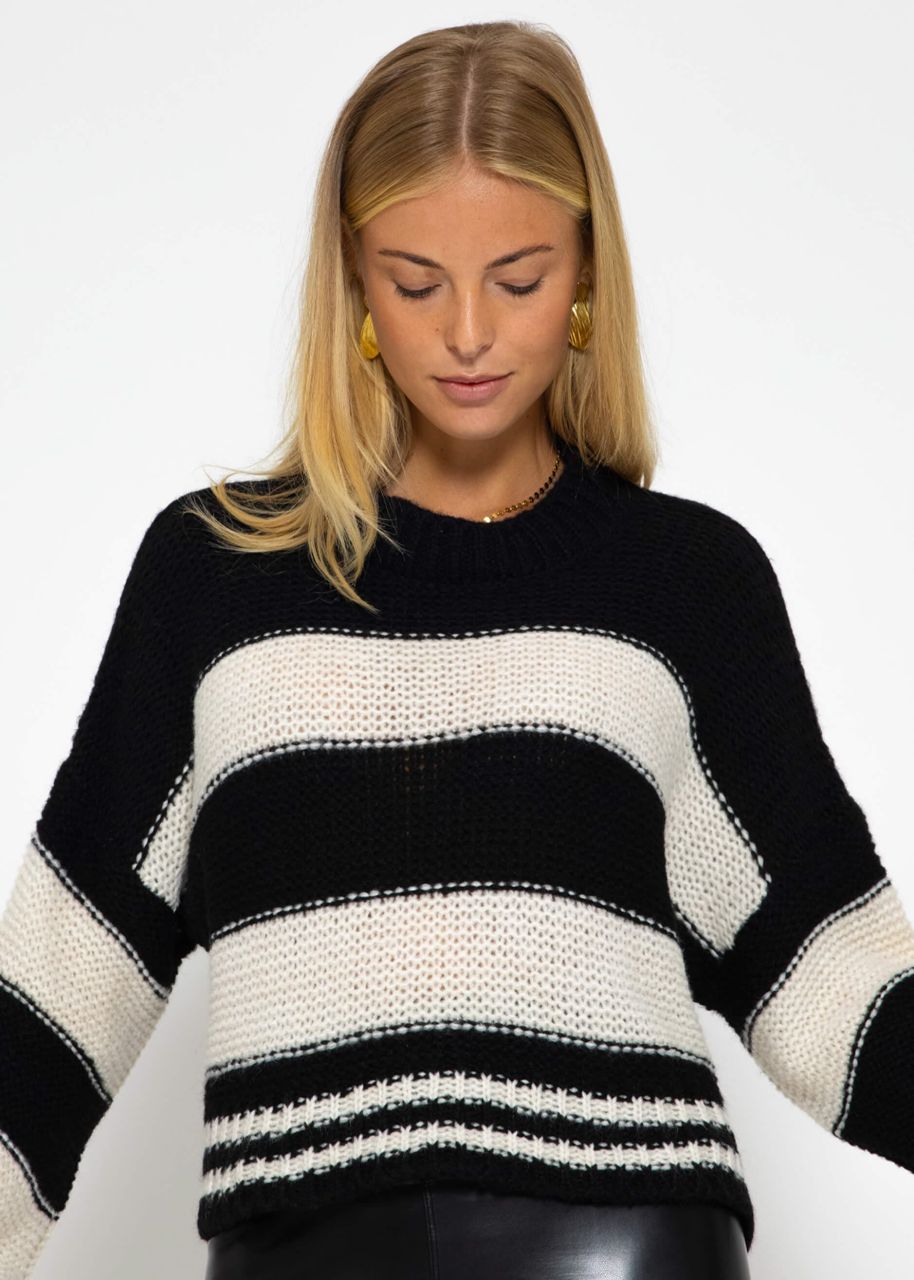 Crop Pullover mit Blockstreifen, schwarz-offwhite