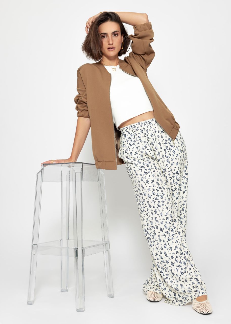 Hose mit weitem Bein und floralem Print - offwhite