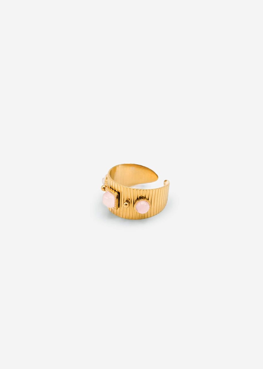 Breiter Ring mit rosa Schmucksteinen - gold