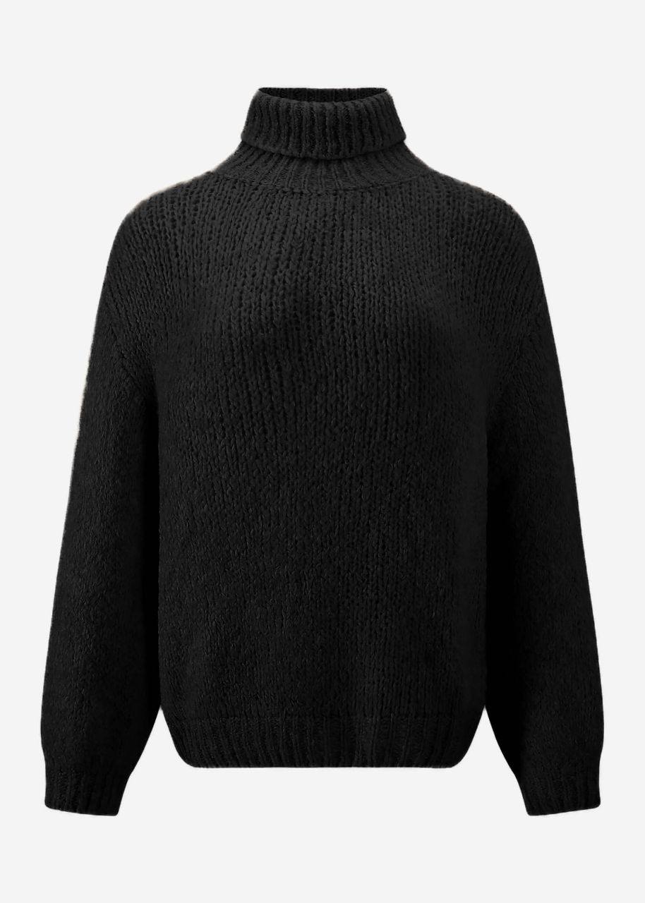 Oversize Rollkragenpullover - schwarz