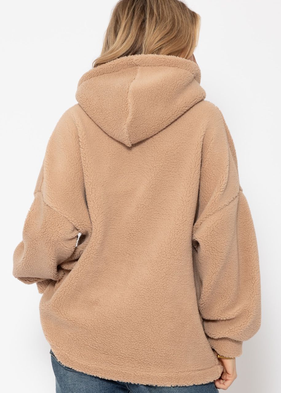 Oversize Teddy Sweatshirt mit Kapuze - beige