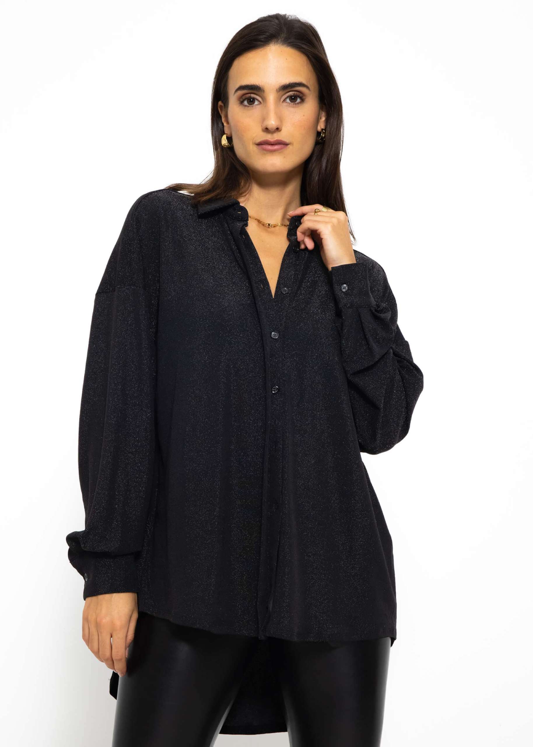 Oversize Lurex Bluse - schwarz