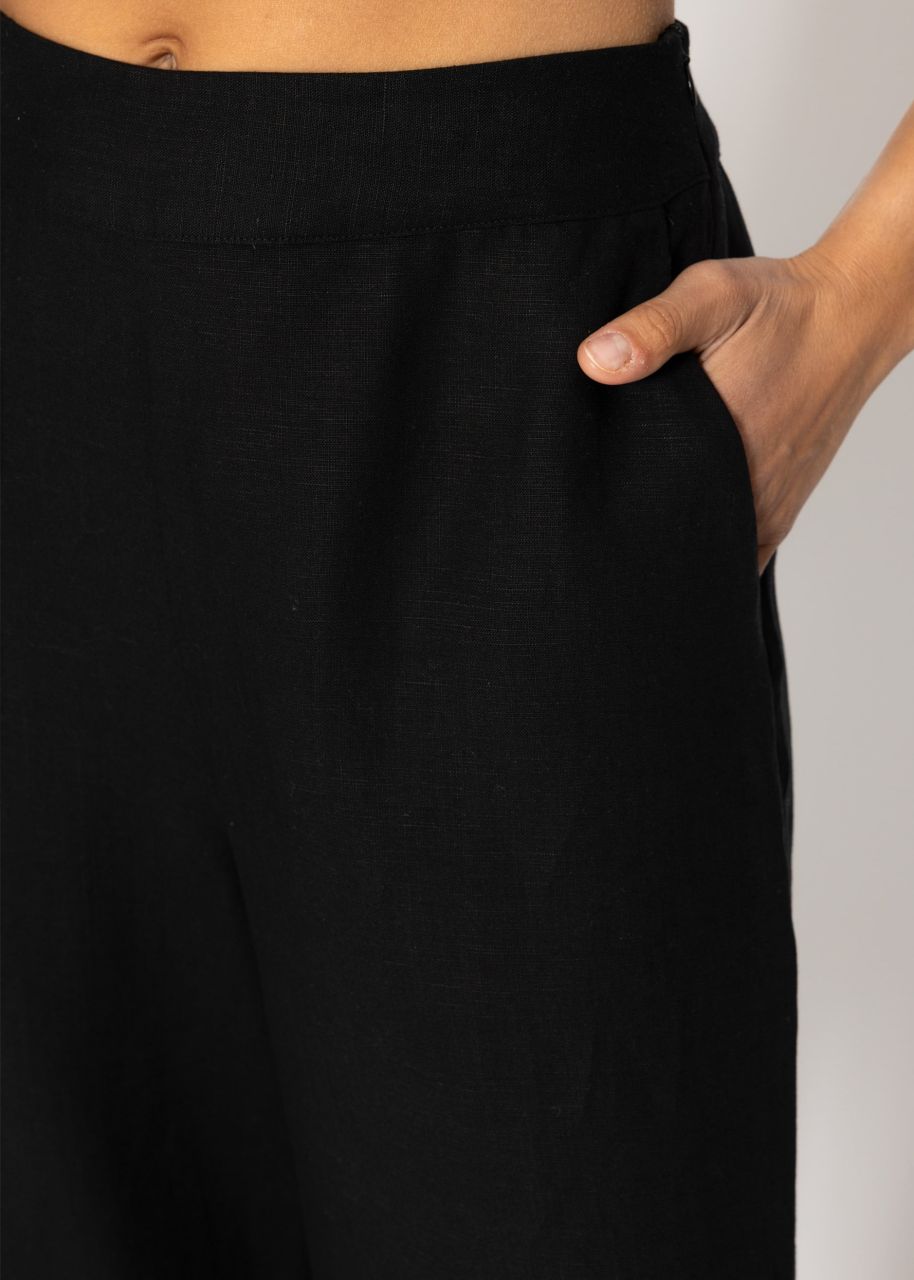 Leinen Hose mit geradem Bein - schwarz
