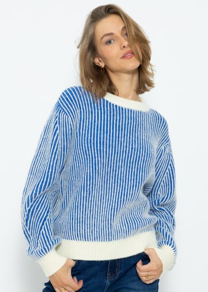 2-farbig gerippter Pullover - blau-offwhite