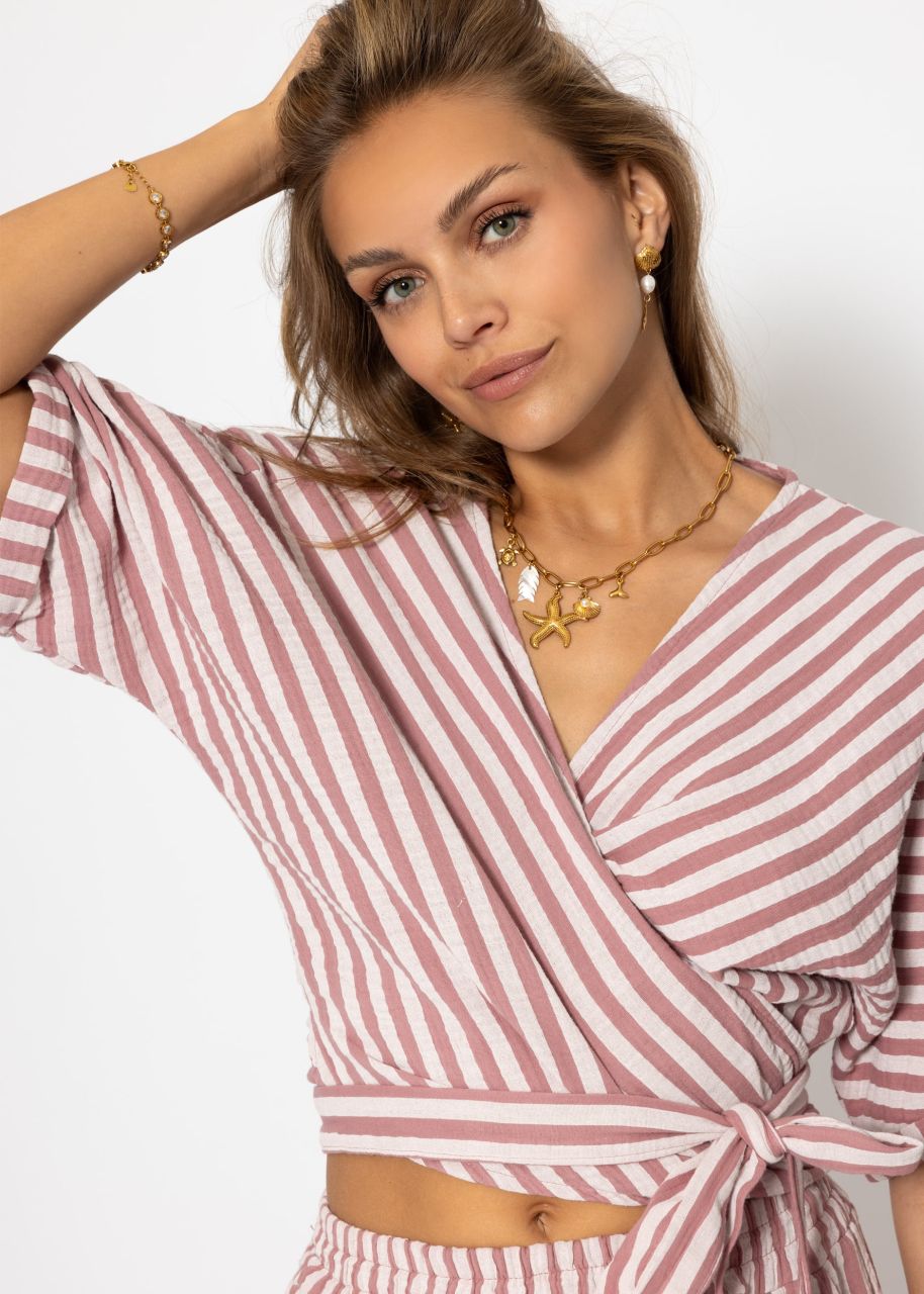 Gestreifte Musselin Wickel Bluse - altrosa