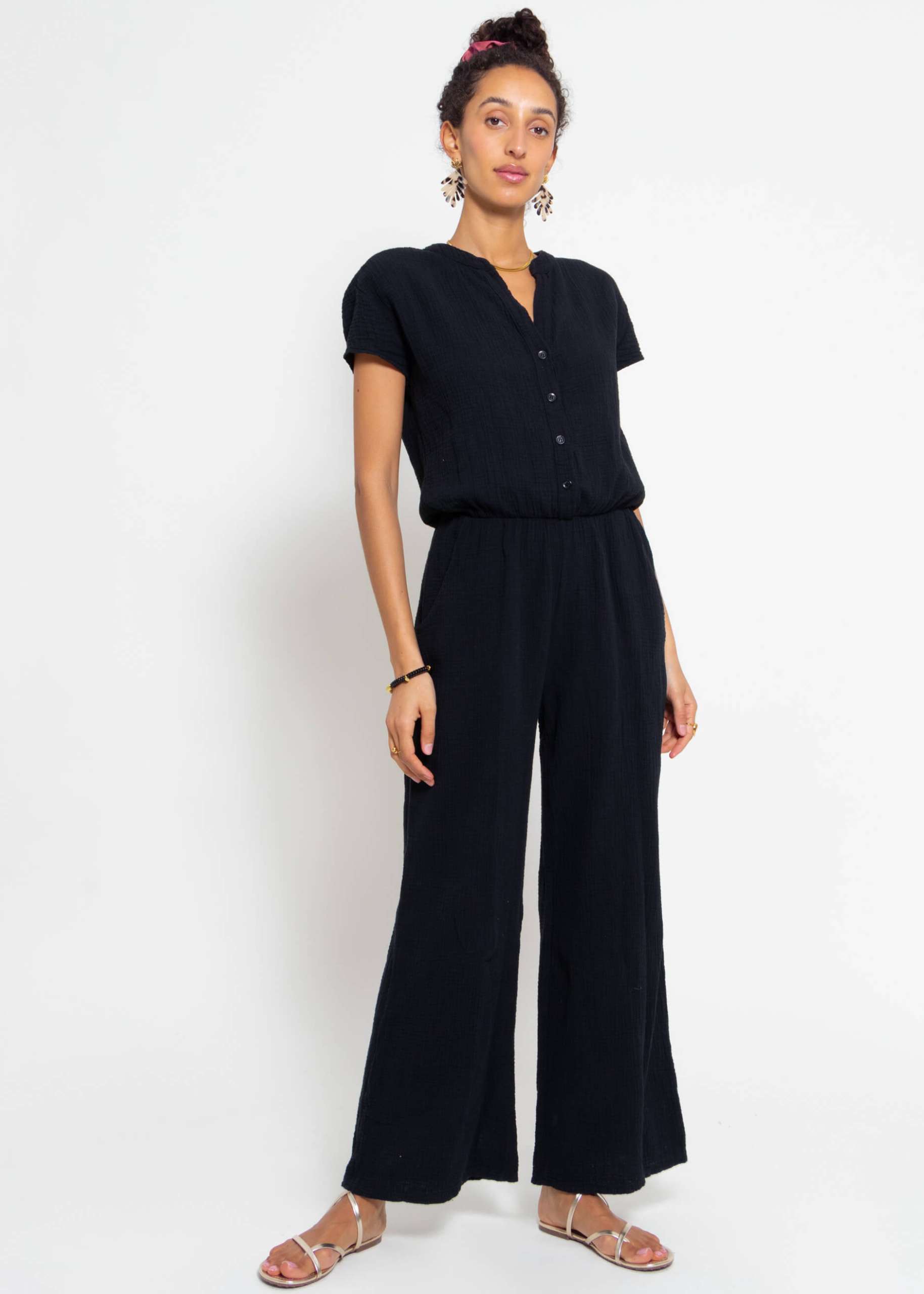 Casual Musselin Jumpsuit - schwarz