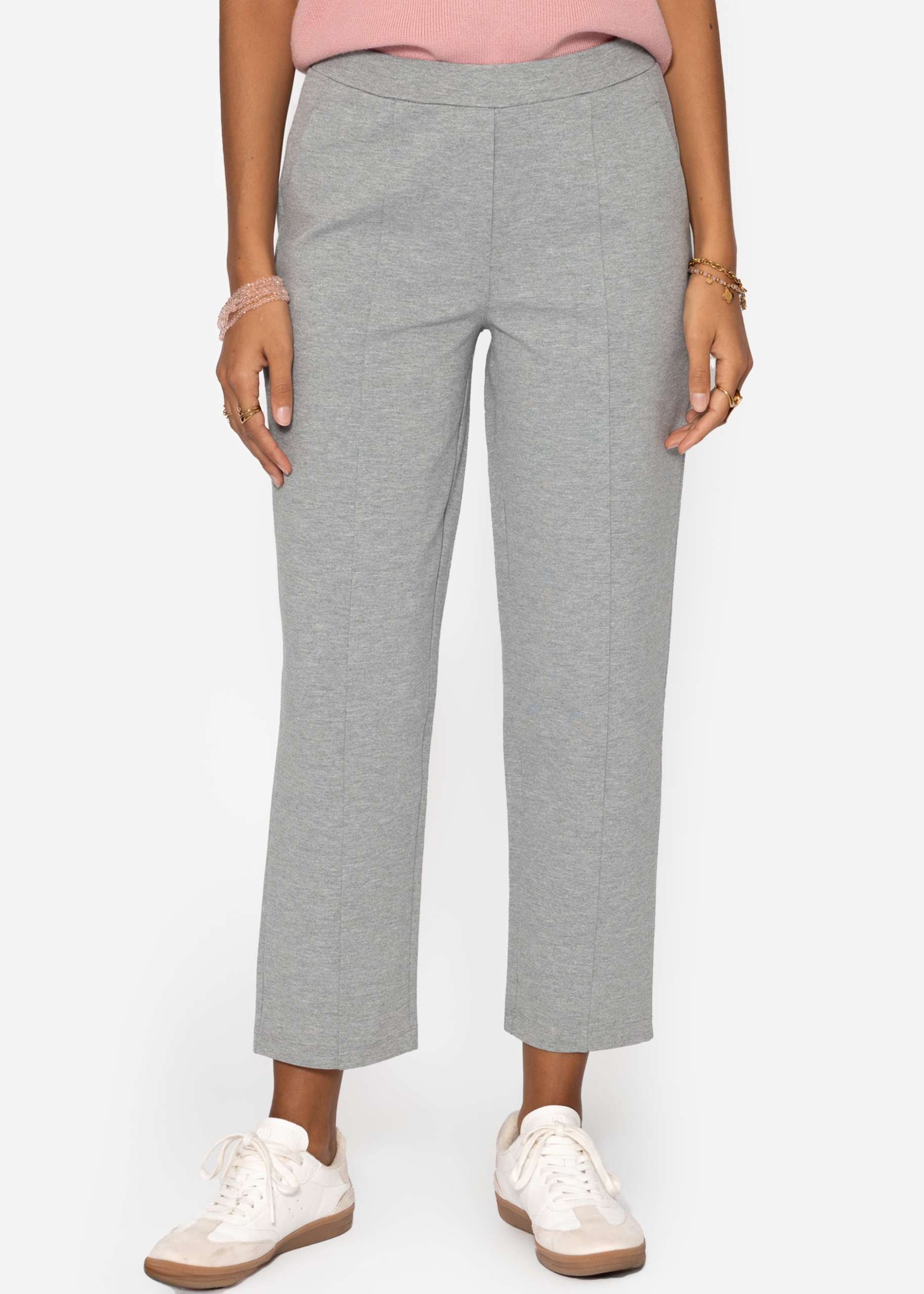 Jersey Chinos mit Ziernaht - hellgrau